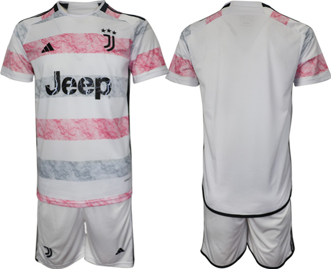 Men's Juventus FC Custom 2023/24 White/Pink Away Soccer Jersey Suit
